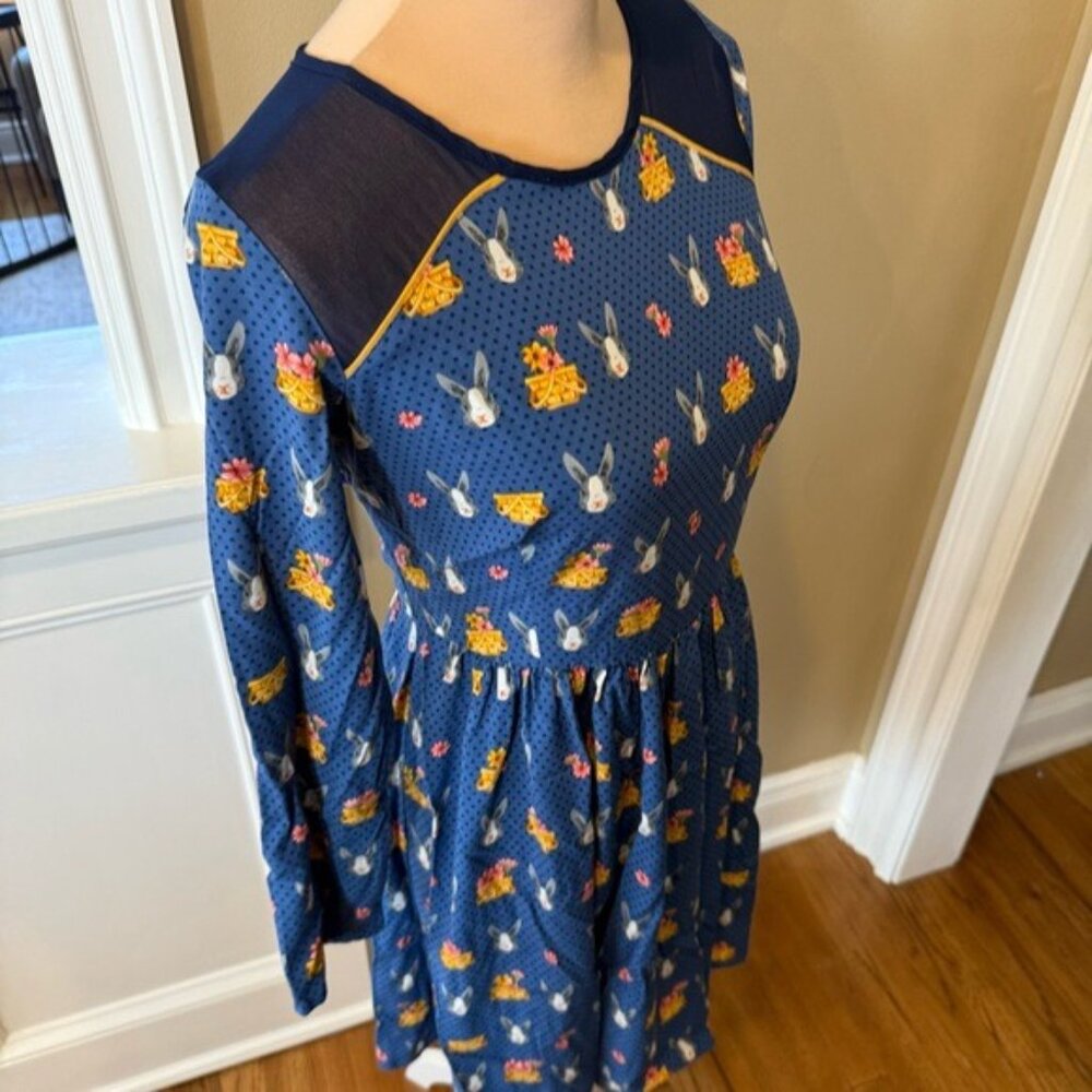 Antix Womens Dress Blue Rabbit Pattern Size XS (P) Knee Length Easter Spring - Picture 5 of 13